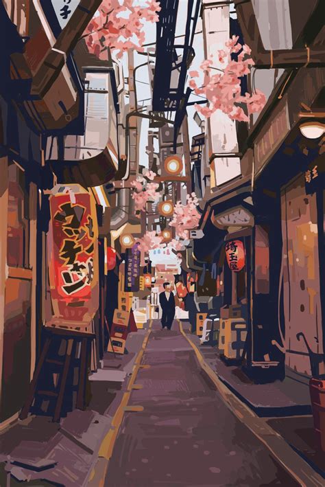 Japanese street, Jun Tai Li | Anime scenery wallpaper, Art wallpaper ...