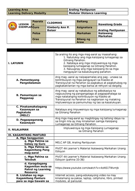 Grade 3 Lesson Exemplar In Araling Panlipunan Simbolo Ng Mapa Themehill ...