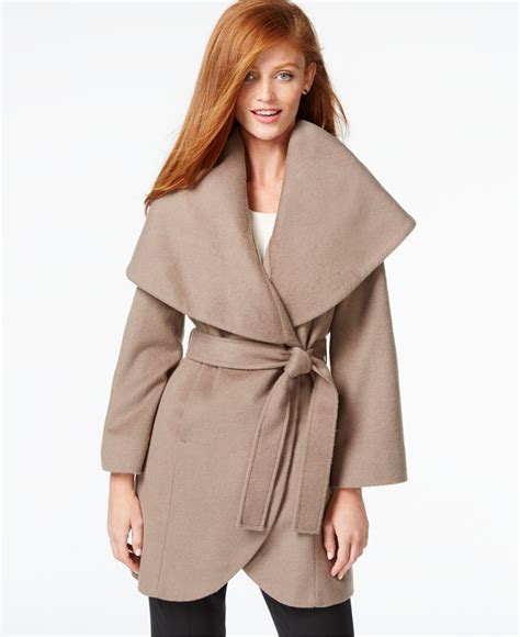 Tahari Wool-blend Wrap Coat in Gray | Lyst