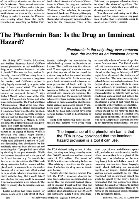 The Phenformin Ban: Is the Drug an Imminent Hazard? | Science