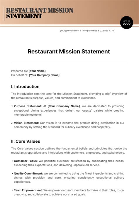 Free Restaurant Mission Statement Template - Edit Online & Download ...