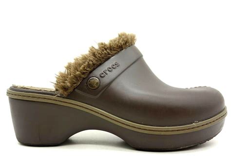 Crocs Brown Faux Fur Lined Slide Clogs Mules Shoes Wo… - Gem