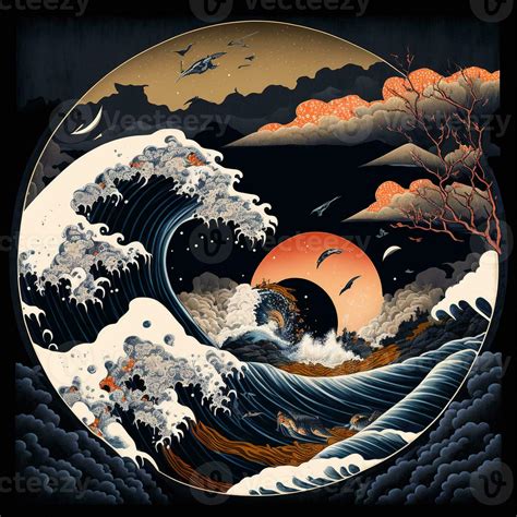 The great wave off kanagawa painting reproduction. Japanese style ...