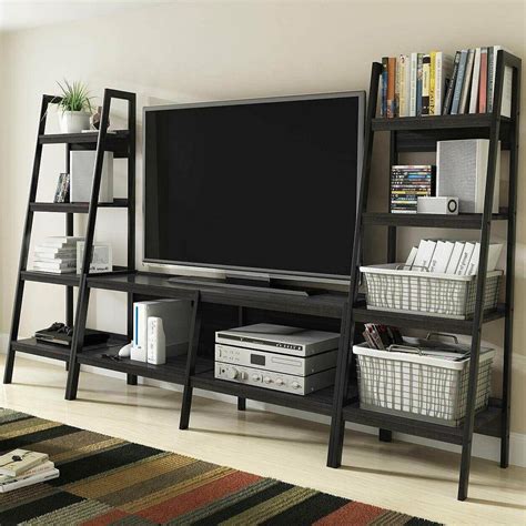 Ladder TV Stand and Bookcase Open Shelves Set,