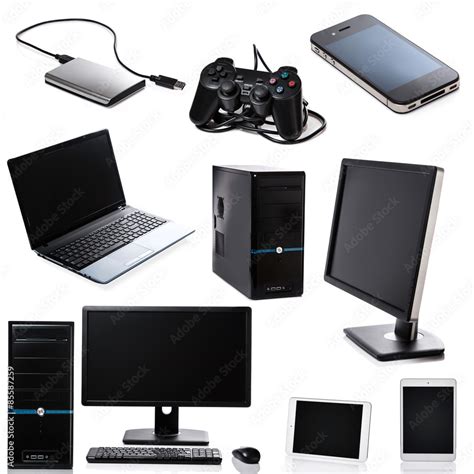 Set of different computer devices and hardware Stock Photo | Adobe Stock