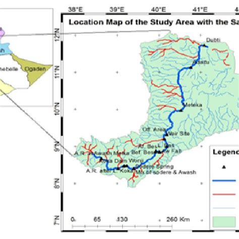 Location of middle Awash river basin flood prone area along with ...