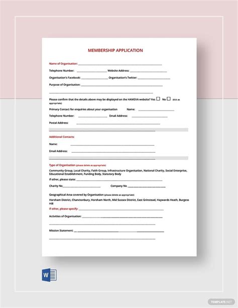 Membership Application Form Template - Download in Word, Google Docs ...