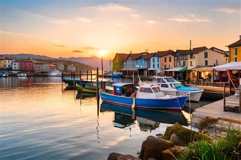 Premium Photo | A boat in the harbor at sunset