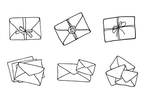 Mail icons collection, closed envelopes, email symbol. Sketch letter ...