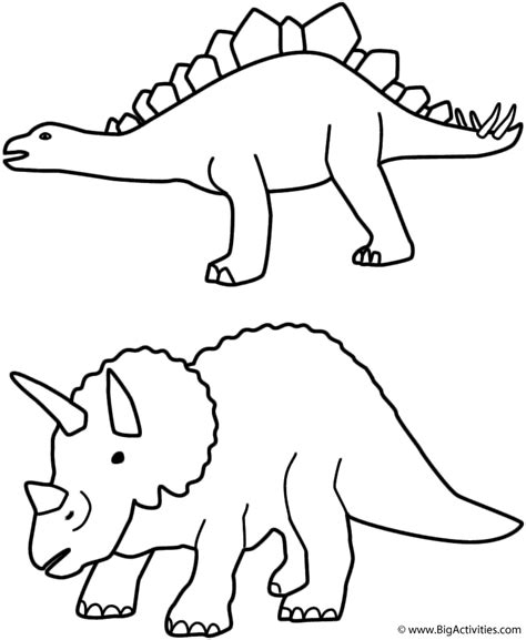 Stegosaurus and Triceratops - Coloring Page (Dinosaurs)