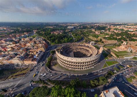 Aerial view of Roman Colosseum during the day, Rome, Italy stock photo