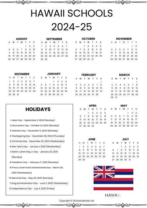 Hawaii School Calendar 2024-2025 [County School District]