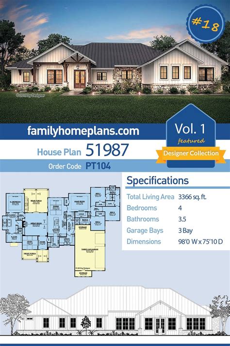 Plan 51987 | Texas Ranch House Plan at Family Home Plans | Ranch style ...