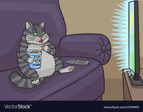 Cat watching tv Royalty Free Vector Image - VectorStock