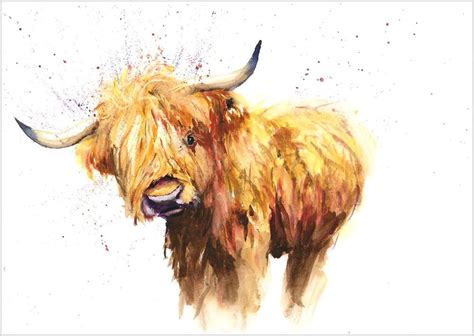 HIGHLAND COW print of watercolour by HELEN APRIL ROSE 147 | eBay | Cow ...