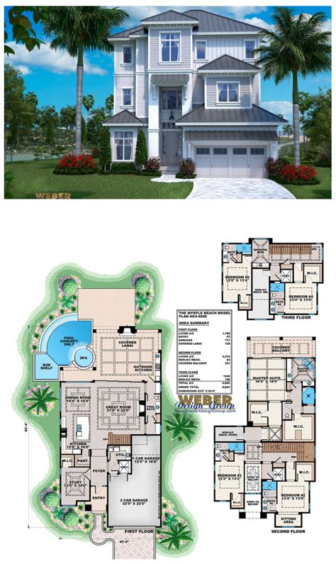 Beach House Plan: Open Layout Beach Home Floor Plan with Pool | Beach ...