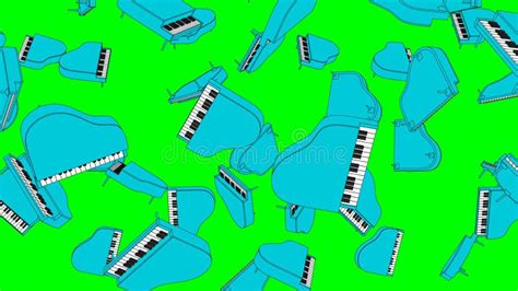 Many Blue Pianos on Green Chroma Key Background. Stock Illustration ...