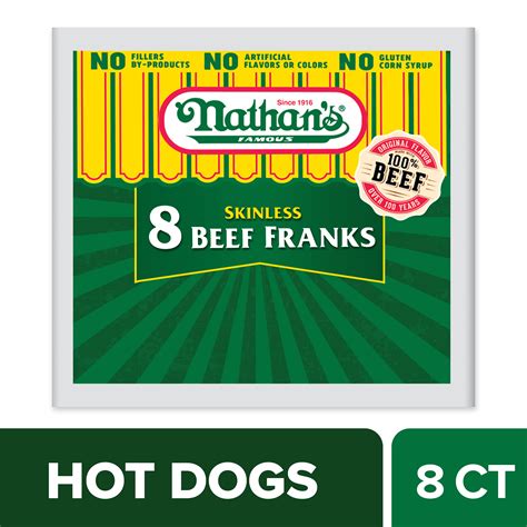 Nathan's Famous Skinless Beef Hot Dogs, 12 oz - Walmart.com