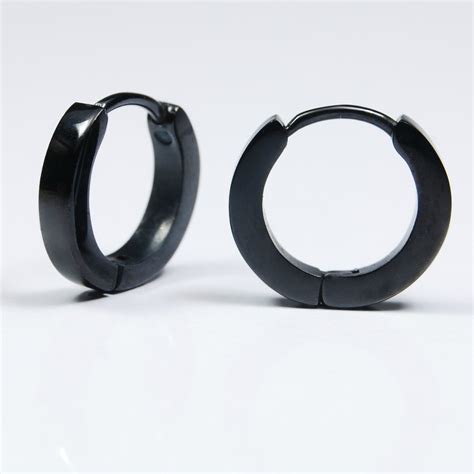 Men's black hoop earrings, EC136