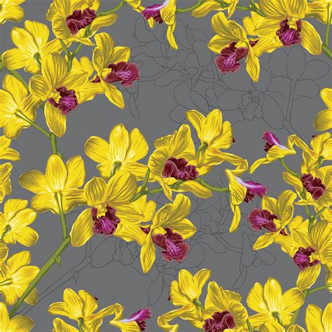 Seamless pattern floral with yellow Orchid flowers abstract backgground ...