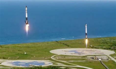 SpaceX launch: WATCH incredible Falcon Heavy triple landing on Earth ...