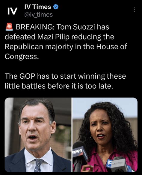 Tom Suozzi has defeated Mazi Pilip reducing the Republican majority in ...