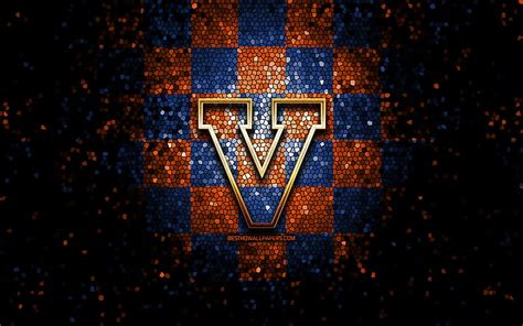 Virginia Cavaliers, glitter logo, NCAA, blue orange checkered ...