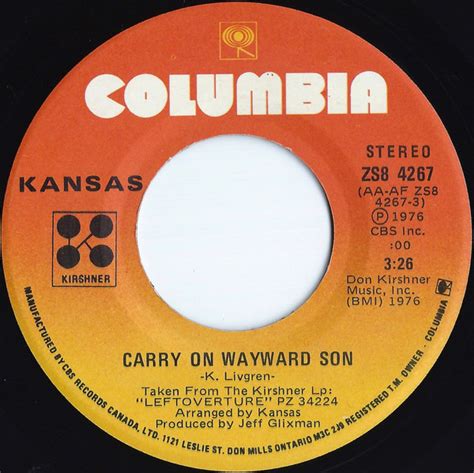 Kansas - Carry On Wayward Son / Questions Of My Childhood (1976, Vinyl ...