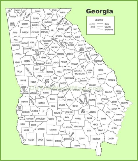 Georgia county map | Georgia map, County map, Georgia