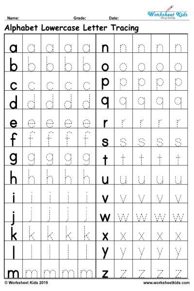 Lowercase alphabet tracing worksheets - Free Printable PDF