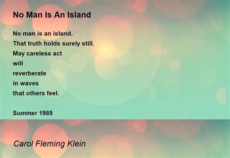 No Man Is An Island Poem by Carol Fleming Klein - Poem Hunter