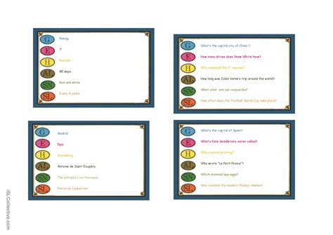 Trivial Pursuit cards (examples): English ESL worksheets pdf & doc