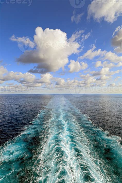 Ocean view with wake trace of cruise ship 1158097 Stock Photo at Vecteezy