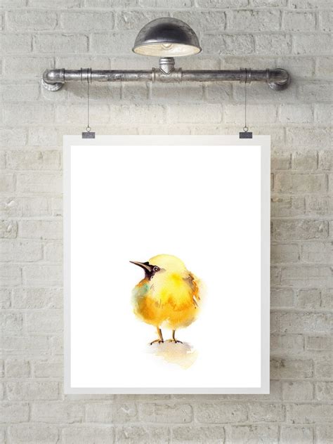 Little Yellow Bird Painting Art Print Yellow Minimalist Bird | Etsy