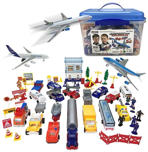 JoyAbit Airport Play Set Toy Airplane Kids Playset in Storage Bucket ...