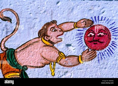 Wall painting on temple Lord Hanuman eating sun in pandharpur at ...