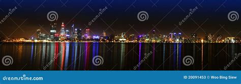 Perth skyline at night stock image. Image of neon, attraction - 20091453