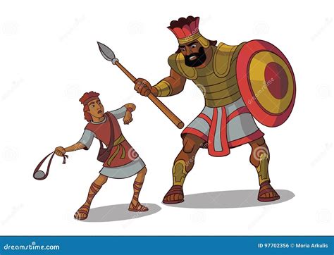 David And Goliath. Silhouette, Hand Drawn. Cartoon Vector ...