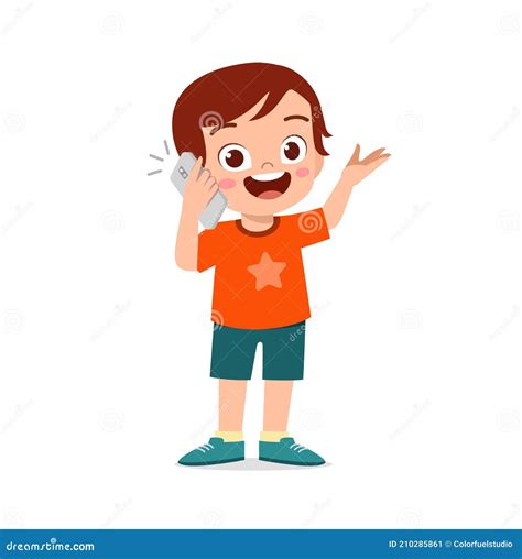 Cute Little Boy Talk Using Mobile Phone Stock Vector - Illustration of ...