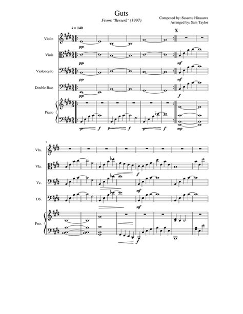 Guts' Theme Arrangement Sheet music for Violin, Piano, Viola, Cello ...