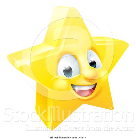 Vector Illustration of a 3d Happy Golden Star Emoji Emoticon Character ...