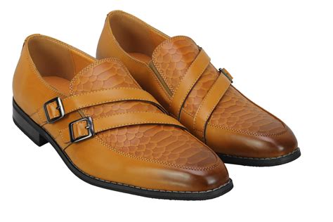 Mens Leather Lined Monk Strap Slip on Shoes Smart Italian Style Retro ...