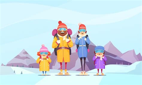 Free Vector | Mountaineering family winter vacation cartoon with father ...