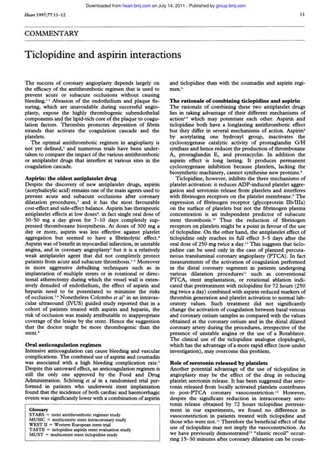 (PDF) Ticlopidine and aspirin interactions