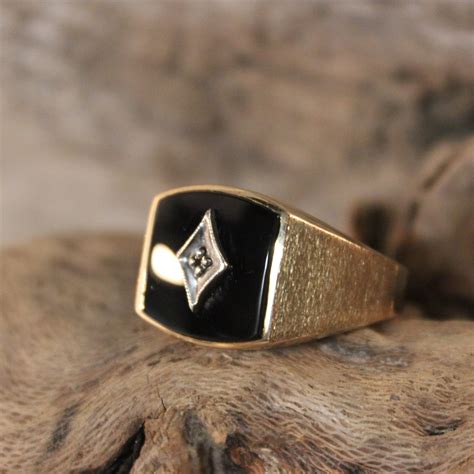 Vintage Mens Diamond Ring Diamond Onyx Ring 10K Solid Gold Mens Ring 5. ...