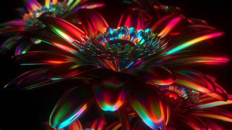 3D Wallpaper 4K, Neon, Flower, CGI, Cyberpunk, Black background ...