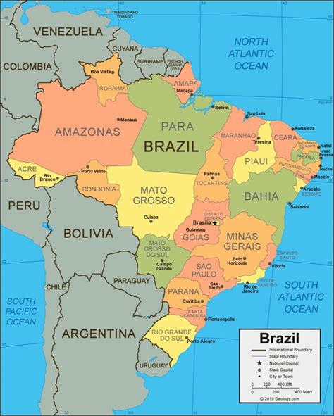 Brazil states map - Brazil map with states (South America - Americas)