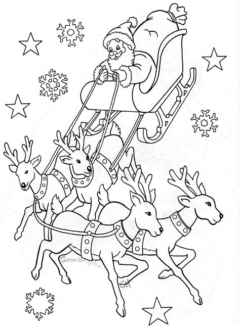 Santa Sleigh And Reindeer Coloring Page Coloring Pages