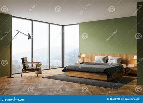 Green Master Bedroom Corner with Armchair Stock Illustration ...