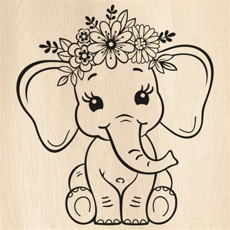 Baby Elephant SVG | Floral Elephant PNG | Elephant With Floral Crown ...